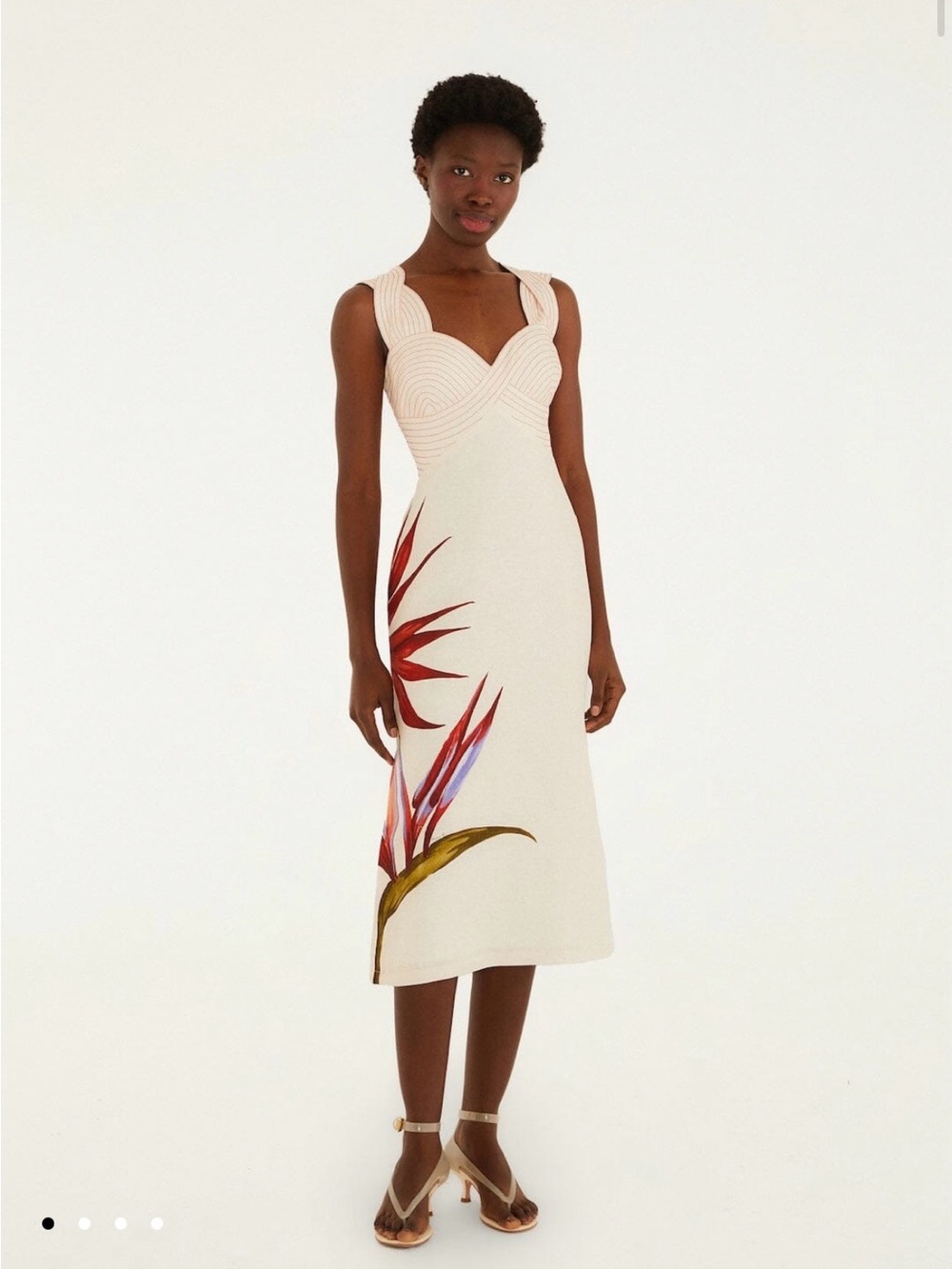 Farm Rio Sand Strelitzia Midi Dress, size small. NWT. Sold out online.